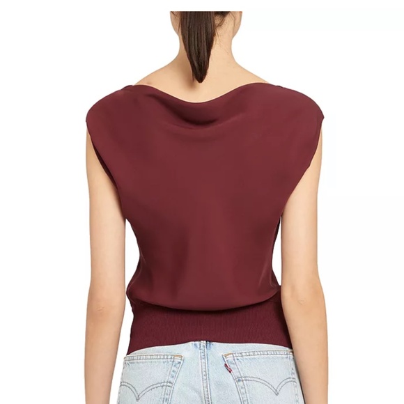 🍷 Theory Silk Draped Ribbed Top • Burgundy • Women’s Medium ✨ - Picture 2 of 9